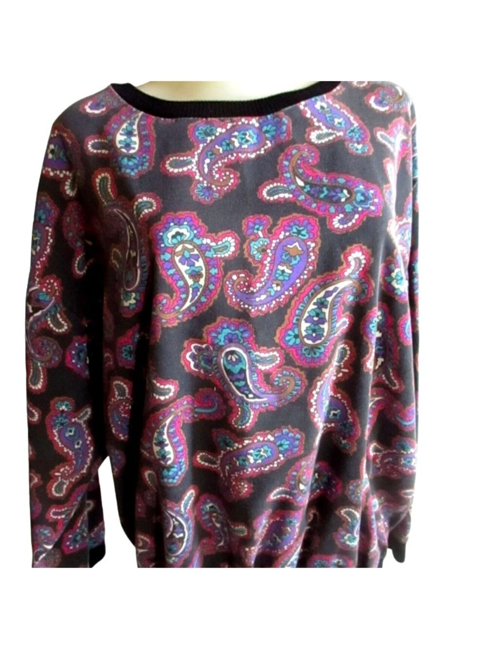 Paisley Print Large True Vintage Pullover Shirt 15-16 1980's T-shirt LS Hippy